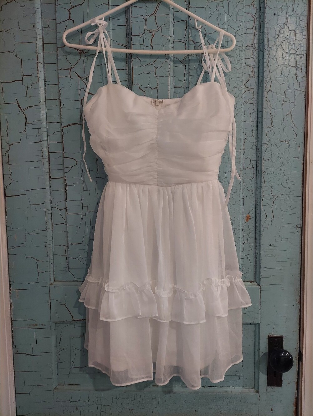 Lulu's White Ruffled Chiffon Mini Dress